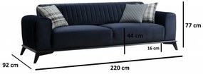 Canapea Extensibilă cu 3 Locuri Lisa, Albastru Marin