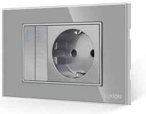 Intrerupator Dublu + Priza cu Rama din Sticla LUXION, Standard Italian, 3M