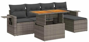 3327140 vidaXL Set mobilier grădină cu perne, 6 piese, gri, poliratan