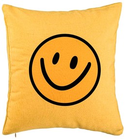 Perna Decorativa, Model Smiley Face 2, 40x40 cm, Galben, Husa Detasabila, Burduf