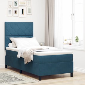 vidaXL Pat box spring cu saltea &amp;LED albastru închis 100x200cm catifea