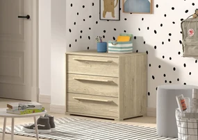 Comodă pentru copii cu 3 sertare finisaj stejar din colecția Sam – cu raft interior – Vipack