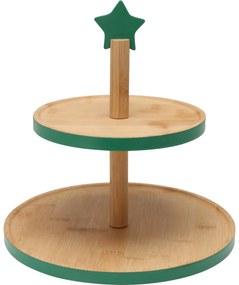 Etajeră din bambus pentru dulciuri, 2 etaje, verde