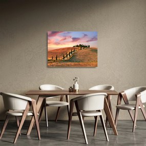 Tablou pe sticlă - Casa pe deal Toscana, Italia (70x50 cm)