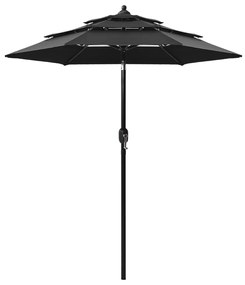 Umbrela de soare 3 niveluri, stalp de aluminiu, negru, 2 m Negru, 2 m