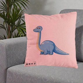 Perna Personalizata Brontosaur Albastru, 40x40 cm, Roz, Husa Detasabila, Perna Inclusa, BEKZ®