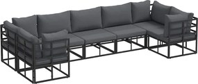 vidaXL Set de canapele pentru grădină cu pernă 7 pcs Negru Aluminiu