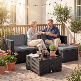 Outsunny Set Modular de Grădină din Rattan cu Perne, Canapea de Colț Gri, 5 Piese | Aosom Romania