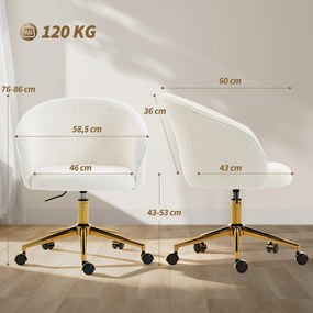 HOMCOM Scaun de birou, fotoliu de birou ergonomic reglabil pe înălțime, șezut pivotant, bază din oțel, crem | Aosom Romania