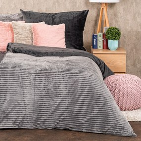Lenjerie de pat din micro-flanelă 4Home Stripe, gri, 140 x 200 cm, 70 x 90 cm