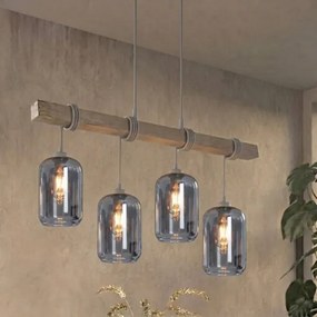 Brilagi - Lustru suspendat pe cablu WOOD GLASS 4xE27/60W/230V pin/gri/gri fumuriu
