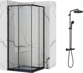 Pachet cabina de dus Rea Punto negru 90x90 cm si coloana de dus Grohe Vitalio Start negru
