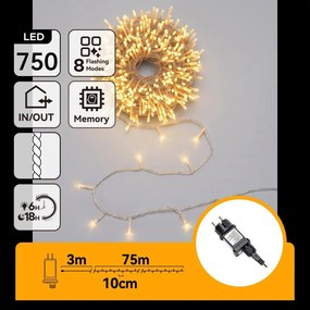 Aigostar - Instalație luminoasă LED de exterior pentru Crăciun 750 LED/8 funcții 78 m IP44 alb cald