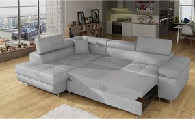 Colțar gri deschis extensibil/cu spațiu de depozitare cu tapițerie din catifea (cu colț pe partea stângă/în formă de ”L”) Anton – ELTAP