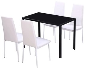 Set masa si scaune de bucatarie, cinci piese, negru Alb si negru, 5