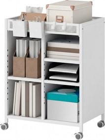 HOMCOM Raft pe roți, 4 niveluri, polițe reglabile &amp; coșuri suspendabile pentru birou de acasă și living, Alb | Aosom Romania