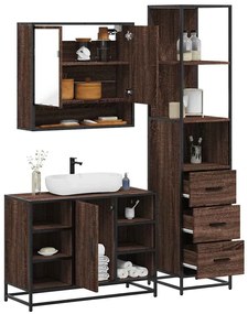 vidaXL Set de mobilier de baie din 3 piese din lemn de stejar maro