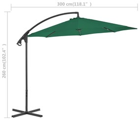 Umbrela suspendata cu stalp din otel, verde, 300 cm Lysegronn