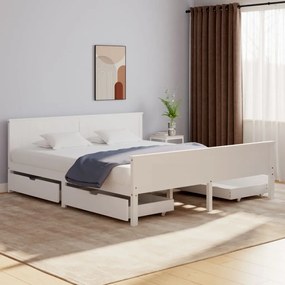 Cadru de pat cu 4 sertare, alb, 180x200 cm, lemn masiv pin Alb, 180 x 200 cm, 4 Sertare