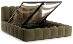 Pat matrimonial verde tapițat cu spațiu de depozitare cu somieră 180x200 cm Lupine – Micadoni