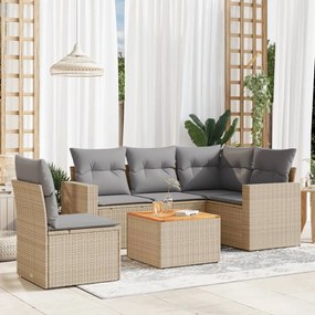 vidaXL Set canapele de grădină, 6 piese, cu perne, bej, poliratan