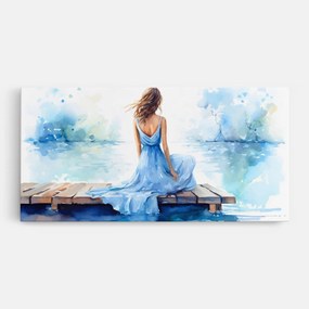 Tablou Canvas, 60x120cm, Dormitor si Living, Moderne, Textura de pictura, Lake Blue Woman