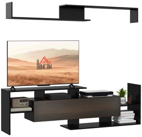 HOMCOM Ansamblu mobilier TV cu banc și raft de perete stil contemporan 153,6L cm - negru | Aosom Romania