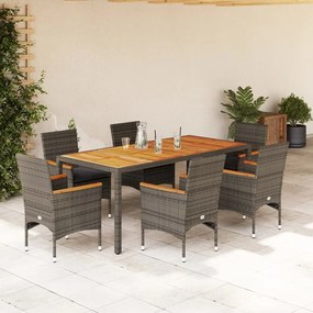 3278637 vidaXL Set mobilier grădină cu perne 7 piese gri poliratan/lemn acacia