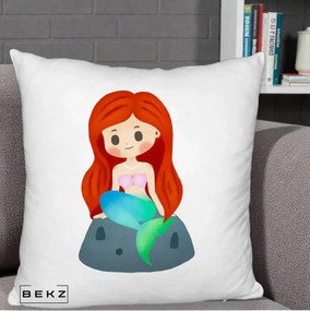 Perna Personalizata Sirena Kawaii Roscat, 40x40 cm, Alb Pufos, Husa Detasabila, Perna Inclusa, BEKZ®
