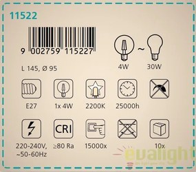 Bec E27-LED-G95 4W 2200k 11522 EL
