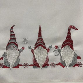 Traversă pentru masă de Crăciun cu broderie roșie și elfi Lățime: 40 cm | Lungime: 160 cm