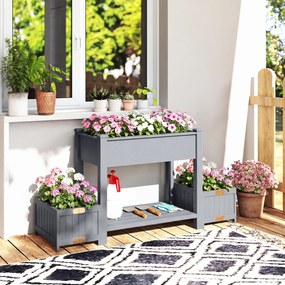 Outsunny Strat Înălțat pentru Grădină, Jardinieră cu Raft, 149x46x76cm, Gri | Aosom Romania