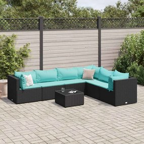 vidaXL Set mobilier de grădină cu perne, 7 piese, negru, poliratan