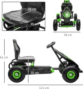 HOMCOM Kart cu Pedale pentru Copii 5-12 Ani cu Scaun Reglabil, din Metal și PP, 121x58x61 cm, Verde și Negru | Aosom Romania