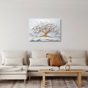 Tablou pe sticlă – Arborele vieții 3D plin de flori (70x50 cm)