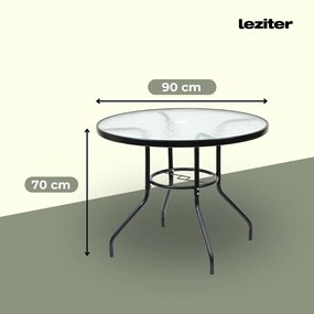 Masă de grădină Ordino cu cadru metalic și sticlă, neagră