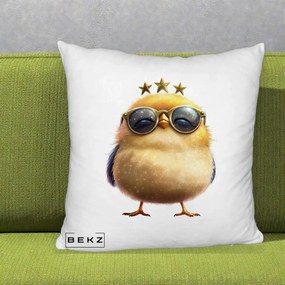 Perna Decorativa Pui Gold Star cu Ochelari Aurii, 40x40 cm, Alb Pufos, Husa Detasabila, Perna Inclusa, BEKZ®
