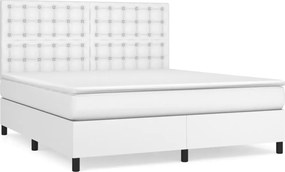vidaXL Pat box spring cu saltea, alb, 180x200 cm, piele ecologică
