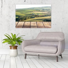 Tablou - Raft din lemn cu peisaj (90x60 cm)