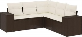 vidaXL Set canapele de grădină cu perne, 5 piese, maro, poliratan