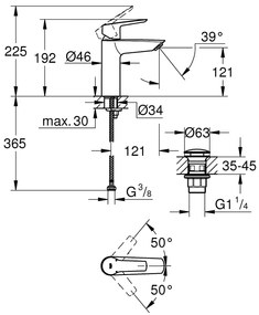 Baterie lavoar Grohe Start , 3/8'', marimea M, monocomanda, cartus ceramic, evacuare push to open, crom-24204002