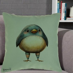 Perna Decorativa Pasare Teal-Bej cu Sosete Curcubeu, 40x40 cm, Verde, Husa Detasabila, Perna Inclusa, BEKZ®