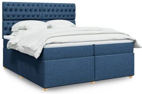 vidaXL Pat box spring cu saltea, albastru, 200x200 cm, textil