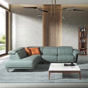 Coltar LUX design italian cu sezlong stanga si functia relax Cowhide verde turcoaz