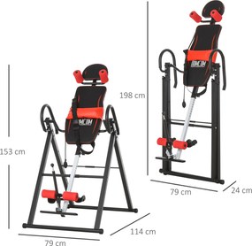 HOMCOM Bancă de Inversie cu Înălțime Reglabilă și Tetieră, Bancă Inversă din Oțel și Plastic, 79x114x153 cm, Negru | Aosom Romania
