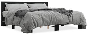 3280082 vidaXL Cadru de pat, negru, 200x200 cm, lemn prelucrat și metal