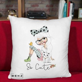 Perna Decorativa So Cute Fata Fashion, 40x40 cm, Alb Pufos, Husa Detasabila, Perna Inclusa, BEKZ®