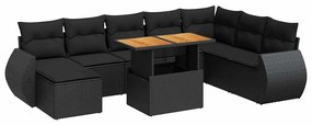 3327296 vidaXL Set mobilier de grădină cu perne, 9 piese, negru, poliratan