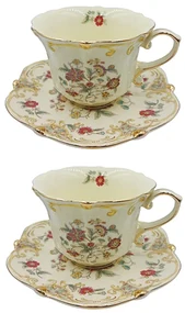 Serviciu Portelan Vintage 2 Cesti si farfurii, Yellow