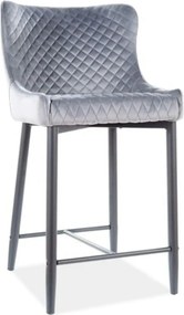 Scaun bar COLIN B H-2, gri/negru mat, stofa catifelata/metal, 48x42x88